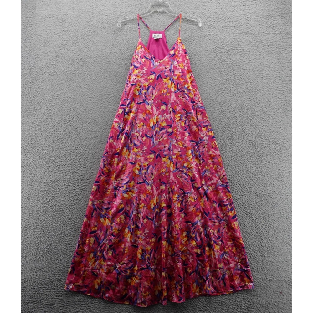 Nicole Miller Floral Satin Maxi Dress XS Womens Multicolor Spaghetti‎ Strap Boho